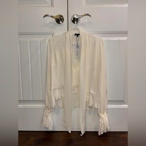 NWT Dynamite Ruffle Hem Blouse with Neck Tie